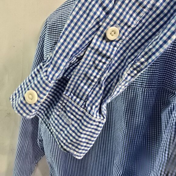 Simms Shirt Mens Medium Blue White Plaid Button Up Long Sleeve Gingham Cotton - Picture 11 of 12